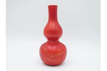 十六代 永楽善五郎　即全　赤磁松瓢花入と寿盃の3点セット　共箱付き　(R-085329)