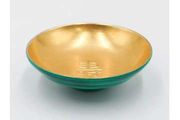 十六代 永楽善五郎　即全　赤磁松瓢花入と寿盃の3点セット　共箱付き　(R-085329)