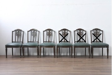 中古　美品　カリモク家具　domani(ドマーニ)　QUEENS LIFE(クイーンズライフ)　本革　上品なクラシカル装飾が映えるダイニングチェア3脚　セット現行定価約66万円相当　(R-085331)