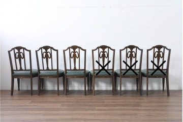 中古　美品　カリモク家具　domani(ドマーニ)　QUEENS LIFE(クイーンズライフ)　本革　上品なクラシカル装飾が映えるダイニングチェア3脚　セット現行定価約66万円相当　(R-085331)