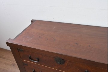 和製アンティーク　天板欅(ケヤキ)材　一枚板の風合い豊かな時代箪笥ローボード　(R-085333)