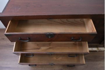 和製アンティーク　天板欅(ケヤキ)材　一枚板の風合い豊かな時代箪笥ローボード　(R-085333)