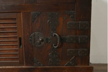 和製アンティーク　天板欅(ケヤキ)材　一枚板の風合い豊かな時代箪笥ローボード　(R-085333)