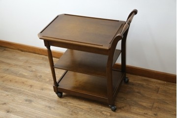 中古　美品　飛騨産業　挽き物脚がアクセントの木製キャスターワゴン　定価約10万円　(R-085335)