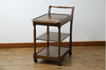 中古　美品　飛騨産業　挽き物脚がアクセントの木製キャスターワゴン　定価約10万円　(R-085335)