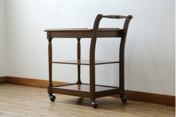 中古　美品　飛騨産業　挽き物脚がアクセントの木製キャスターワゴン　定価約10万円　(R-085335)