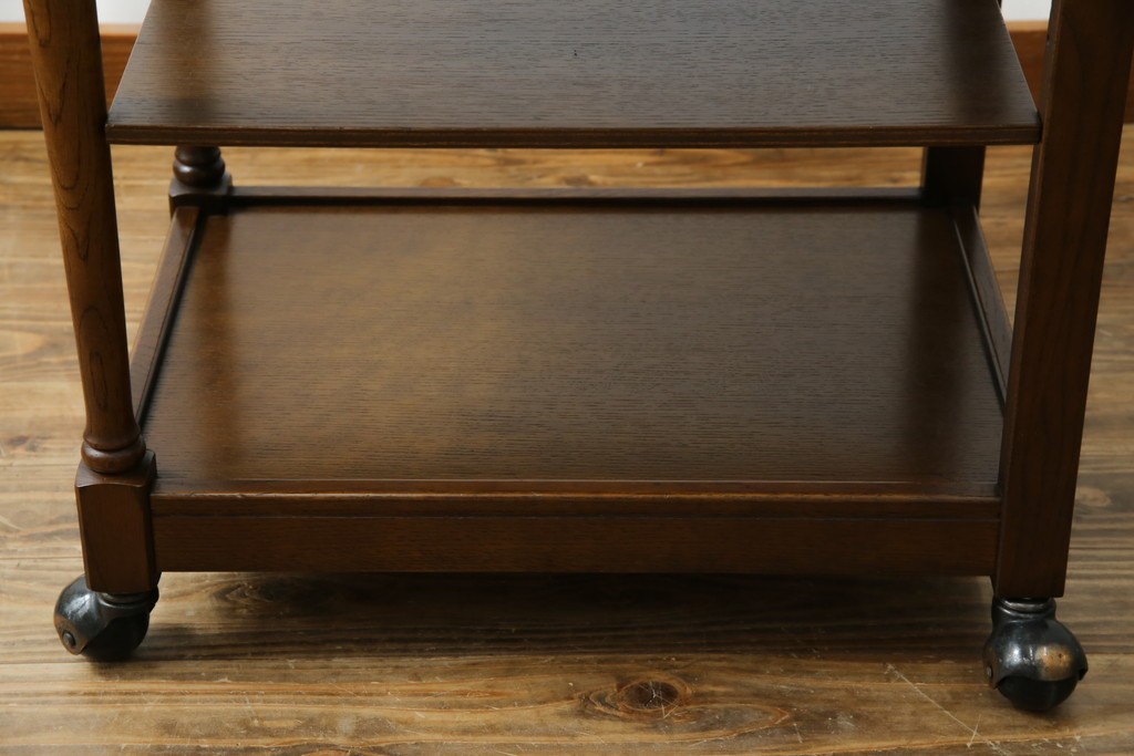 中古　美品　飛騨産業　挽き物脚がアクセントの木製キャスターワゴン　定価約10万円　(R-085335)