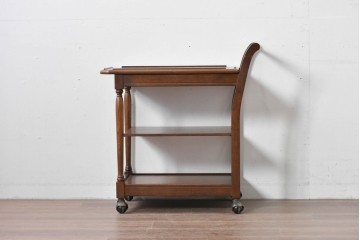 中古　美品　飛騨産業　挽き物脚がアクセントの木製キャスターワゴン　定価約10万円　(R-085335)