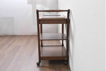 中古　美品　飛騨産業　挽き物脚がアクセントの木製キャスターワゴン　定価約10万円　(R-085335)