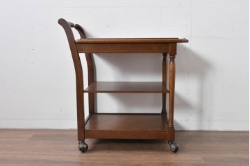 中古　美品　飛騨産業　挽き物脚がアクセントの木製キャスターワゴン　定価約10万円　(R-085335)