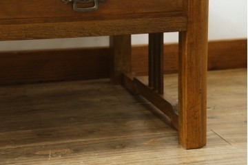 和製ヴィンテージ　良品!!　楢(ナラ)材　丁寧に仕上げられた框組み天板のレトロな文机　(R-085336)