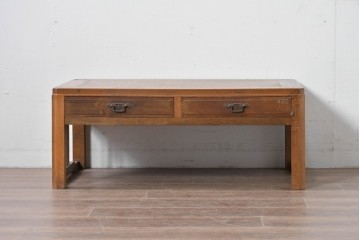 和製ヴィンテージ　良品!!　楢(ナラ)材　端正な框組み天板のレトロな文机　(R-085336)