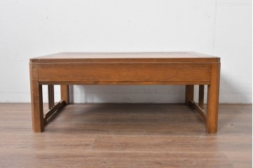 和製ヴィンテージ　良品!!　楢(ナラ)材　端正な框組み天板のレトロな文机　(R-085336)