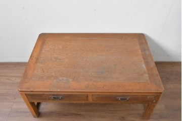 和製ヴィンテージ　良品!!　楢(ナラ)材　端正な框組み天板のレトロな文机　(R-085336)