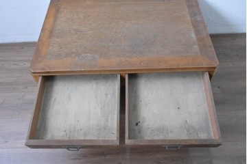 和製ヴィンテージ　良品!!　楢(ナラ)材　端正な框組み天板のレトロな文机　(R-085336)