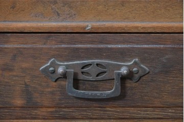 和製ヴィンテージ　良品!!　楢(ナラ)材　端正な框組み天板のレトロな文机　(R-085336)