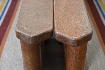 和製ヴィンテージ　ナラ材　カラフルなストライプ柄ファブリックのイージーチェア2脚セット　(R-085337)