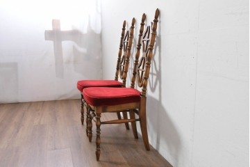 和製ヴィンテージ　オールドコスガ(KOSUGA)　背もたれ装飾が優美なダイニングチェア2脚セット　(R-085339)