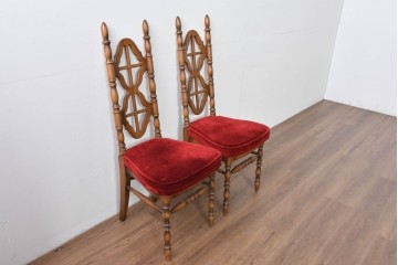 和製ヴィンテージ　オールドコスガ(KOSUGA)　背もたれ装飾が優美なダイニングチェア2脚セット　(R-085339)