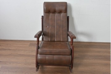 和製ヴィンテージ　東洋ファニチャー(TOYO FURNITURE)　ビニールレザー　折り畳み式フットレストが付いたロッキングチェア　(R-085340)