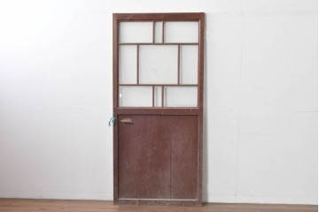 アンティーク建具　ペイント仕上げ限定　大正ロマンの趣を感じる桟入りガラスの扉1枚　(R-085341)