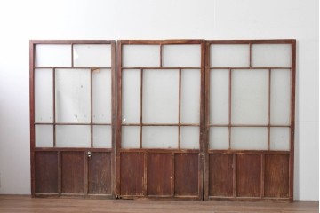 アンティーク建具　大正ロマン　趣ある佇まいのガラス戸3枚セット　(R-085342)