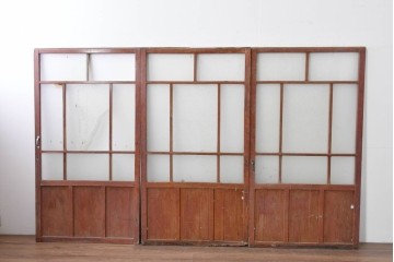 アンティーク建具　大正ロマン　趣ある佇まいのガラス戸3枚セット　(R-085342)