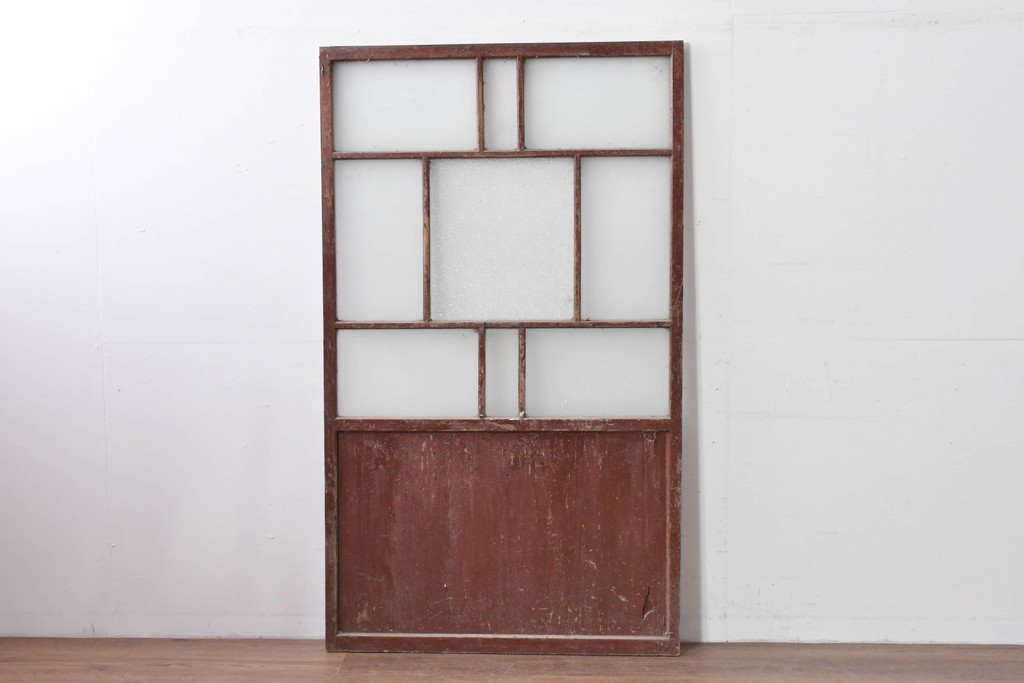 アンティーク建具　ペイント仕上げ限定　大正ロマン薫る桟入りガラス戸1枚　(R-085343)