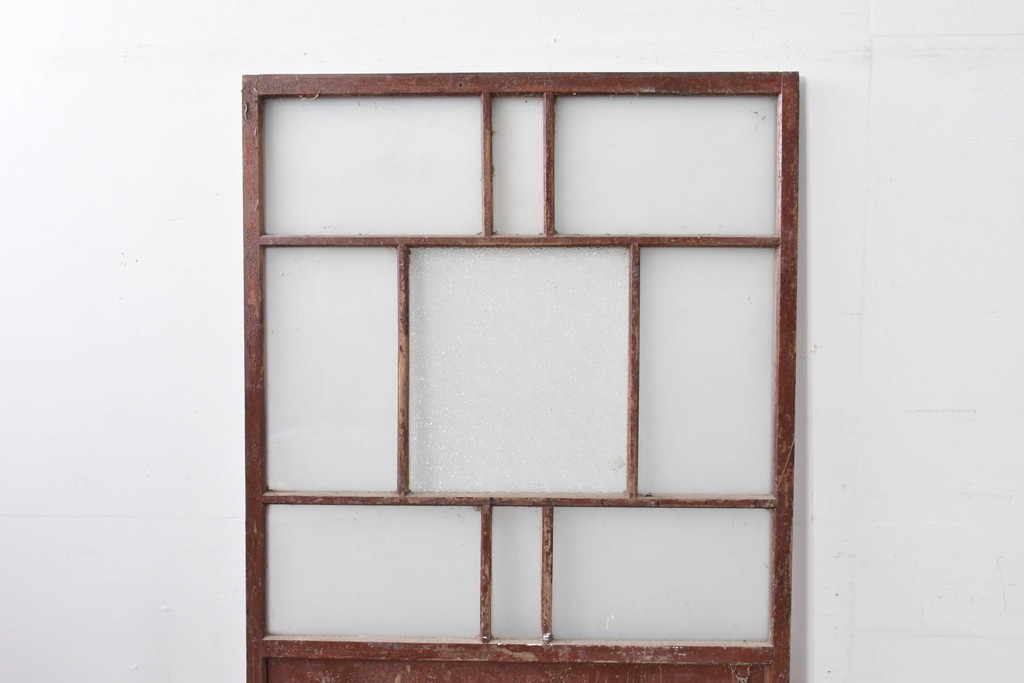 アンティーク建具　ペイント仕上げ限定　大正ロマン薫る桟入りガラス戸1枚　(R-085343)