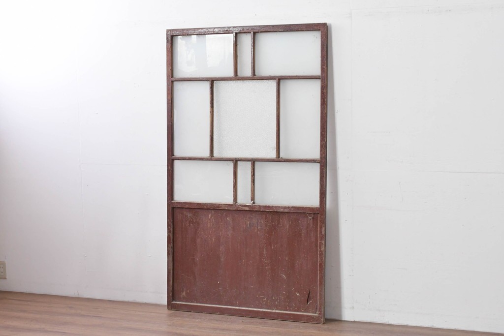 アンティーク建具　ペイント仕上げ限定　大正ロマン薫る桟入りガラス戸1枚　(R-085343)