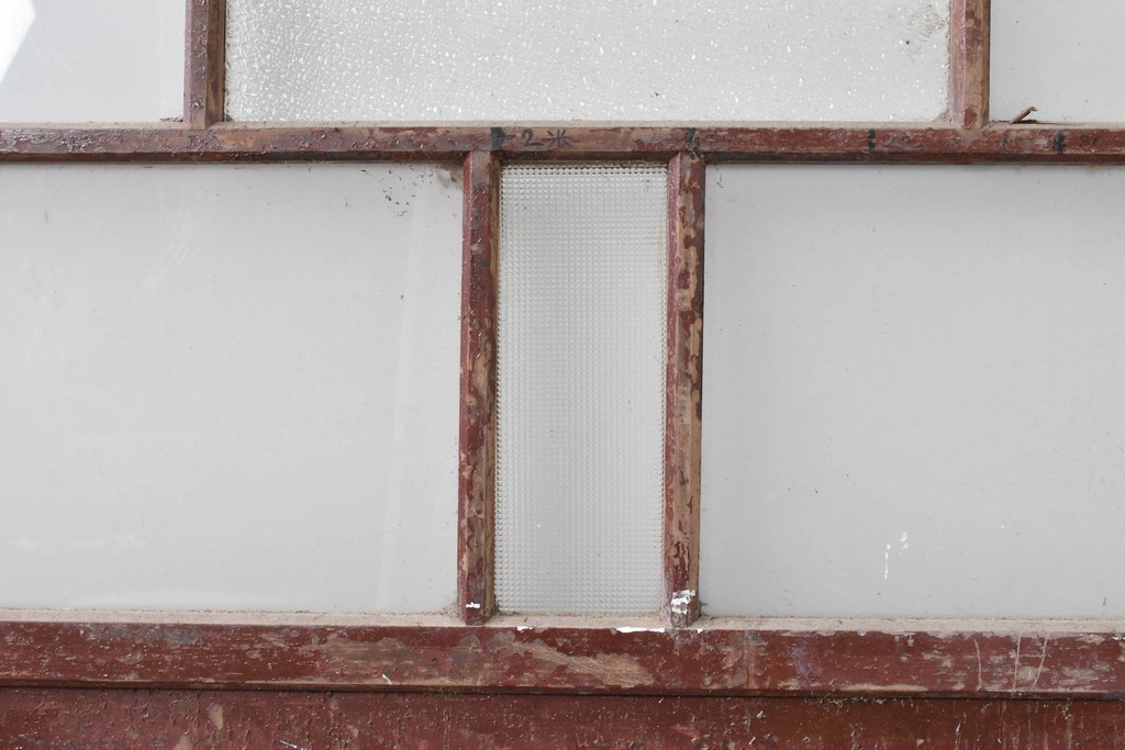 アンティーク建具　ペイント仕上げ限定　大正ロマン薫る桟入りガラス戸1枚　(R-085343)