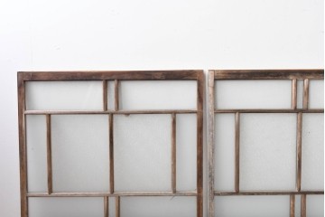 アンティーク建具　大正ロマン　味わい深い古い木味のガラス窓3枚セット　(R-085344)