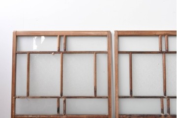 アンティーク建具　大正ロマン　味わい深い古い木味のガラス窓3枚セット　(R-085344)