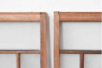 アンティーク建具　大正ロマン　味わい深い古い木味のガラス窓3枚セット　(R-085344)