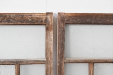 アンティーク建具　大正ロマン　味わい深い古い木味のガラス窓3枚セット　(R-085344)