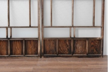 アンティーク建具　大正ロマン　味わい深い古い木味のガラス窓3枚セット　(R-085344)