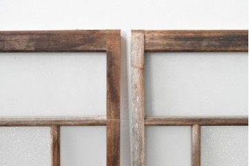 アンティーク建具　大正ロマン　味わい深い古い木味のガラス窓3枚セット　(R-085344)