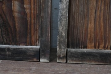 アンティーク建具　大正ロマン　味わい深い古い木味のガラス窓3枚セット　(R-085344)