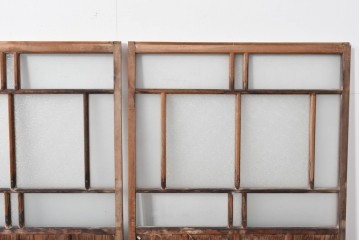 アンティーク建具　大正ロマン　味わい深い古い木味のガラス窓3枚セット　(R-085344)