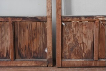 アンティーク建具　大正ロマン　味わい深い古い木味のガラス窓3枚セット　(R-085344)