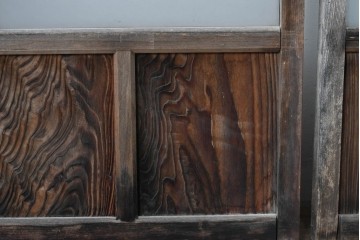 アンティーク建具　大正ロマン　味わい深い古い木味のガラス窓3枚セット　(R-085344)