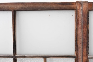 アンティーク建具　経年変化で味わいを増した木味が魅力のガラス窓2枚セット　(R-085345)