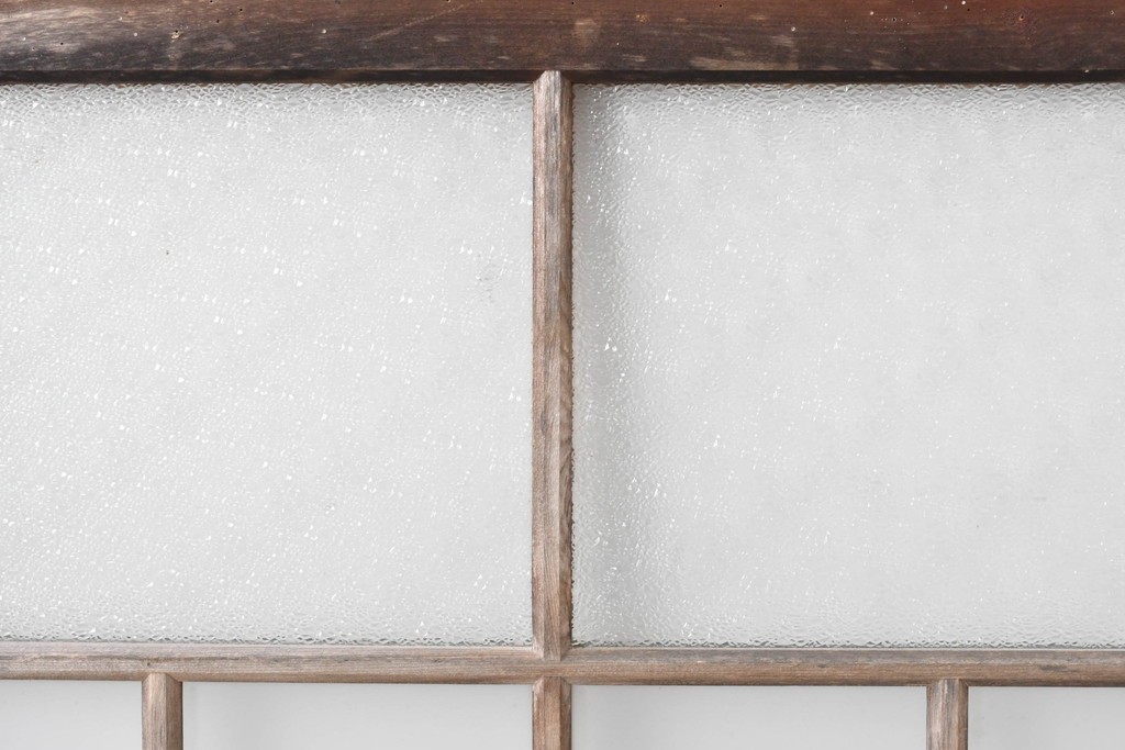 アンティーク建具　素朴な木味が魅力のガラス窓2枚セット　(R-085346)