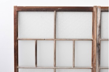 アンティーク建具　素朴な木味が魅力のガラス窓2枚セット　(R-085346)