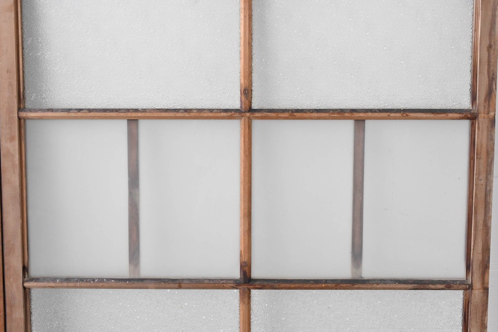 アンティーク建具　素朴な木味が魅力のガラス窓2枚セット　(R-085346)