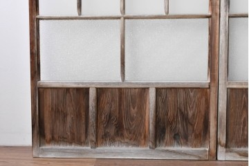 アンティーク建具　素朴な木味が魅力のガラス窓2枚セット　(R-085346)