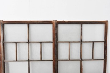 アンティーク建具　昭和初期　味わい深い木味のガラス窓4枚セット　(R-085347)