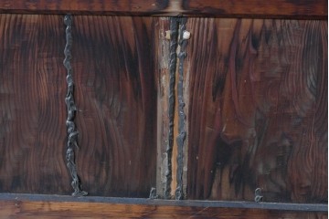 アンティーク建具　昭和初期　味わい深い木味のガラス窓4枚セット　(R-085347)