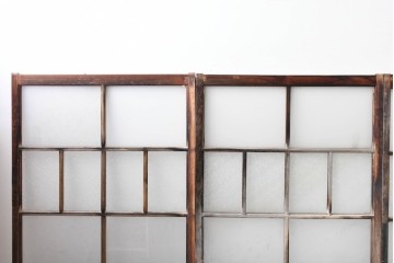 アンティーク建具　昭和初期　木味が風合い豊かなガラス窓4枚セット　(R-085348)