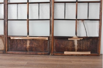 アンティーク建具　昭和初期　木味が風合い豊かなガラス窓4枚セット　(R-085348)